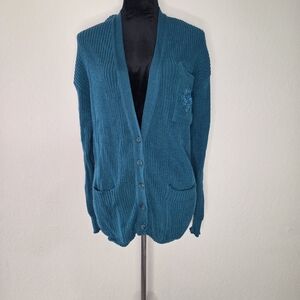 Vintage Pendelton Green Cardigan Sweater Virgin Wool Embroidered Detail Size M